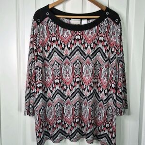Alred Dunner Plus 3X Pink Black And White Tunic Blouse